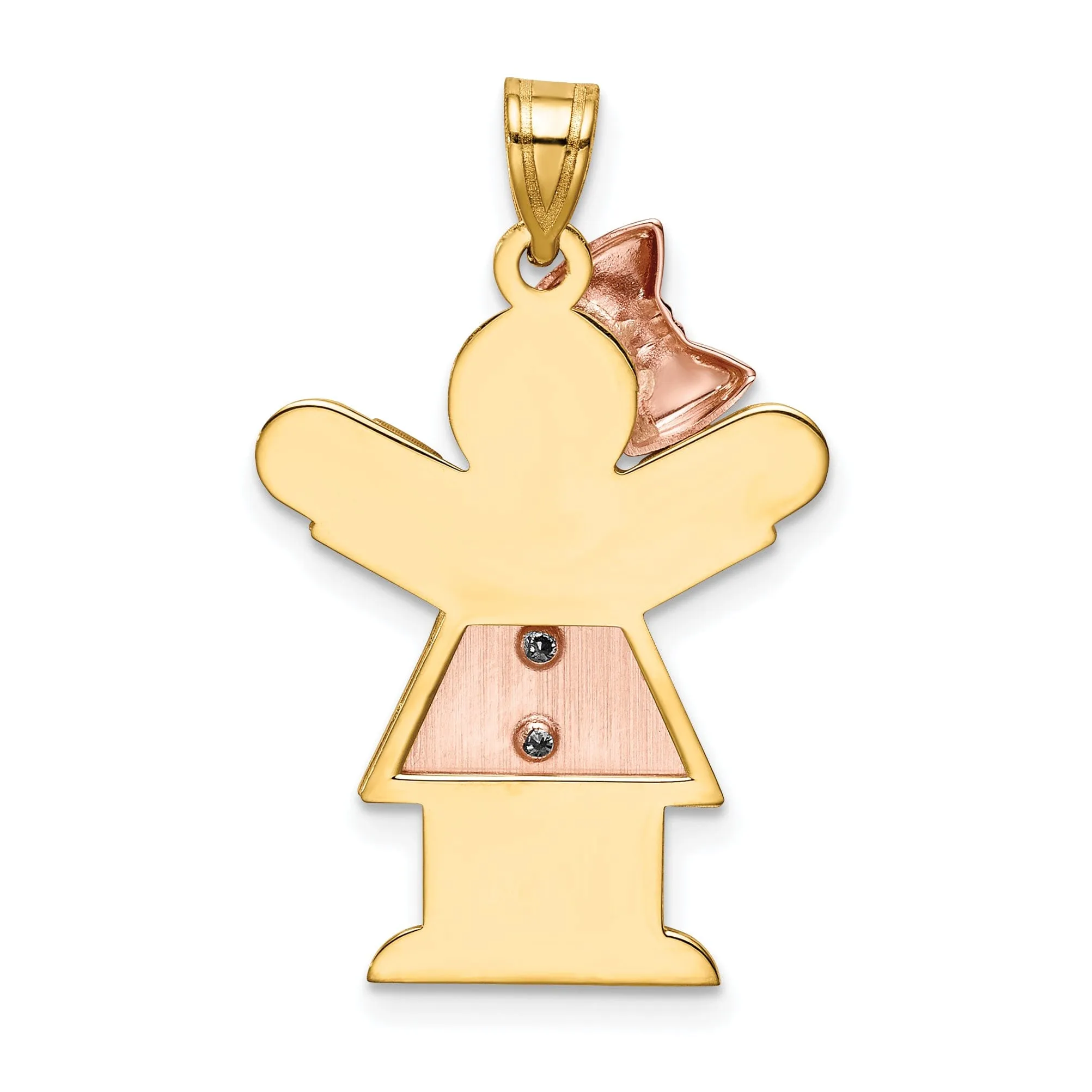 14k Two-tone Diamond Girl With Bow Love Pendant