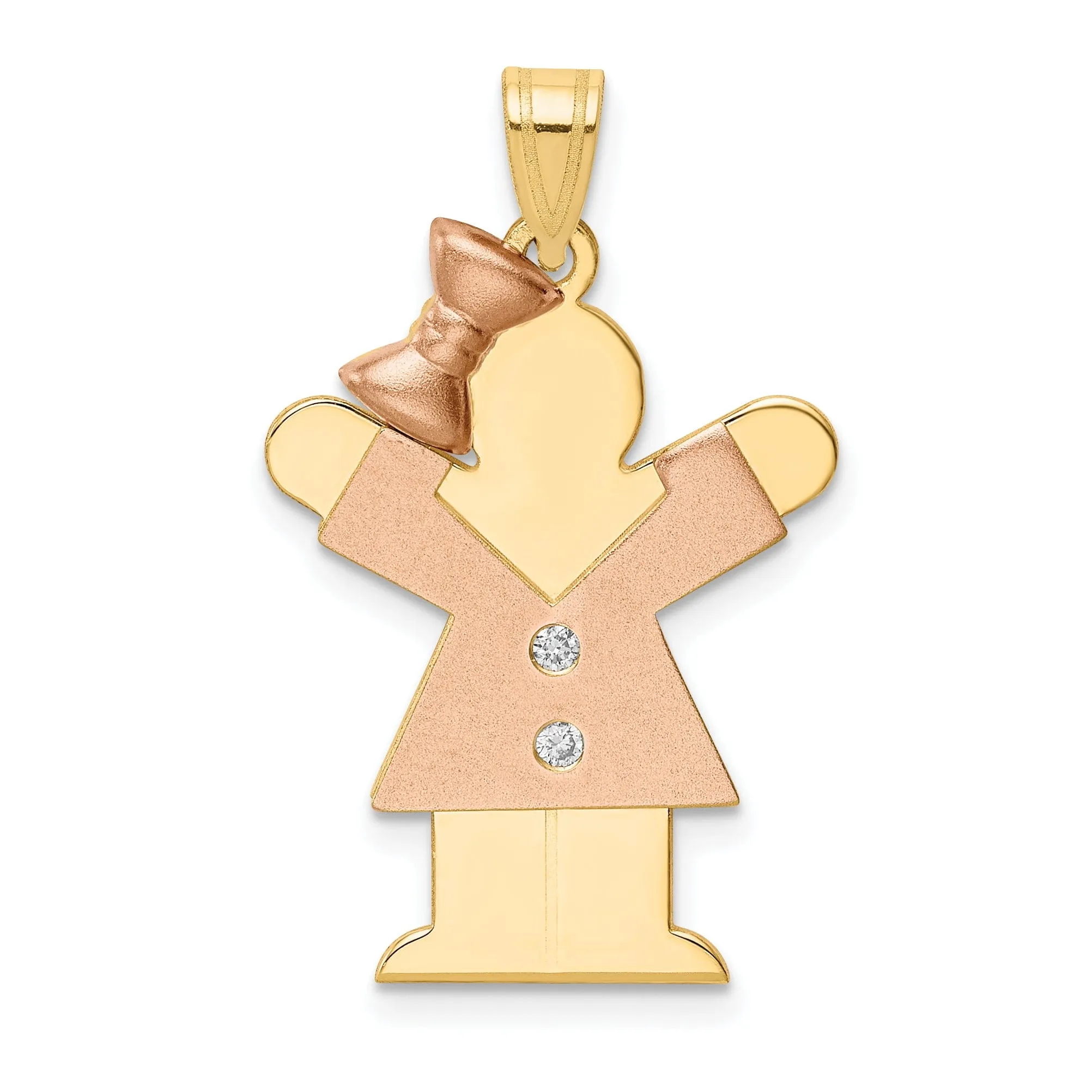 14k Two-tone Diamond Girl With Bow Love Pendant