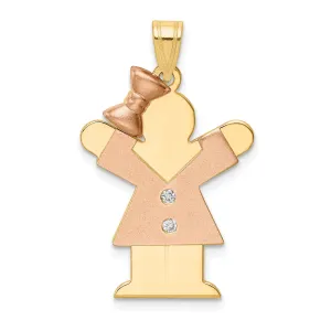14k Two-tone Diamond Girl With Bow Love Pendant