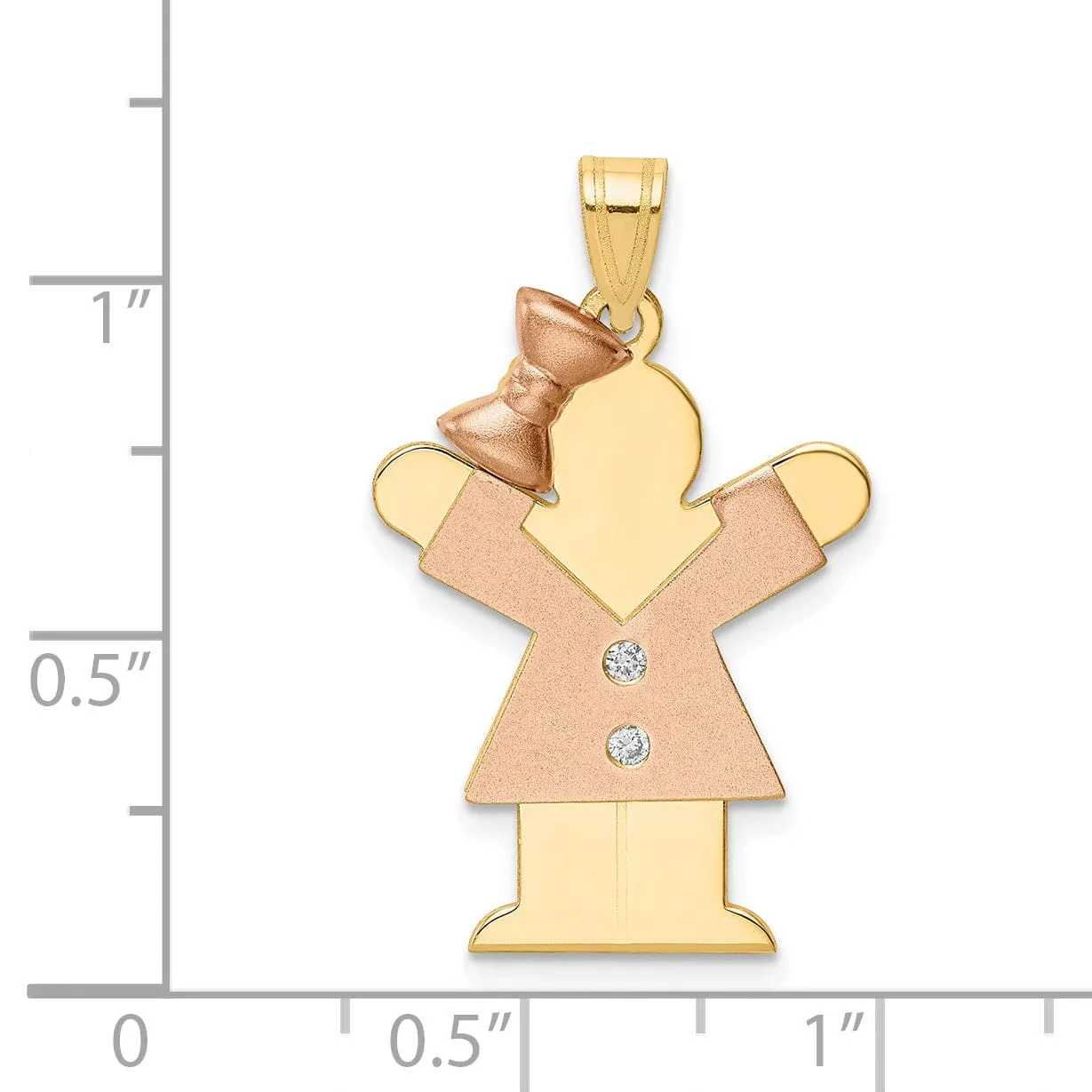 14k Two-tone Diamond Girl With Bow Love Pendant