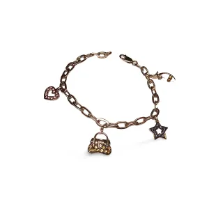 14K White Gold Star Shoe Heart Bag Multi-color Sapphire Diamond Charm Bracelet