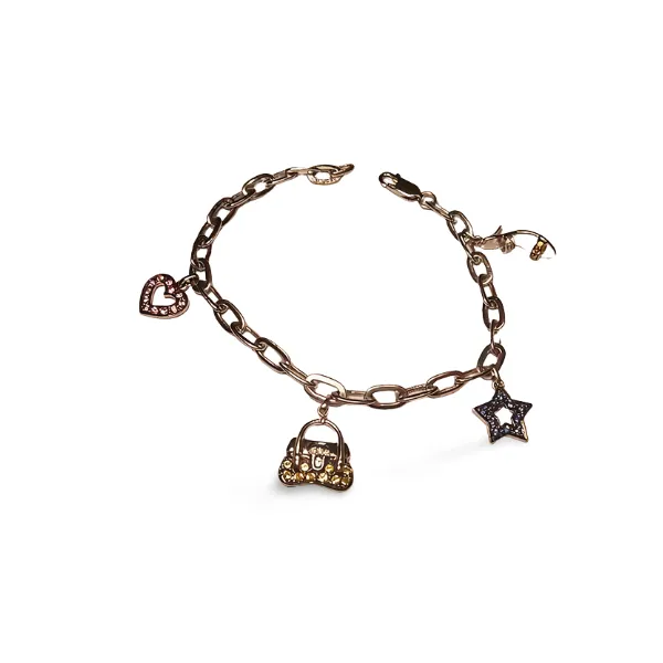 14K White Gold Star Shoe Heart Bag Multi-color Sapphire Diamond Charm Bracelet
