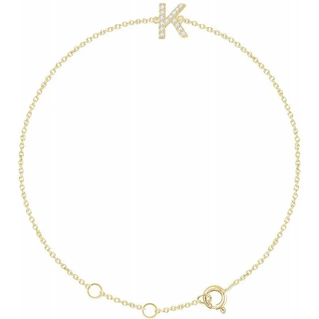 14K Yellow .05 CTW Diamond Initial K 6-7" Bracelet