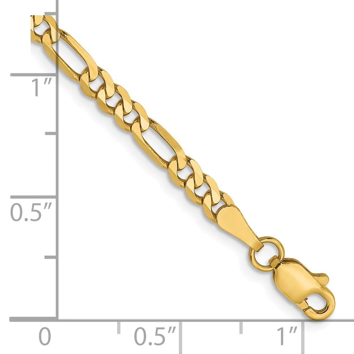 14k Yellow Gold 3.25mm Flat Figaro Bracelet