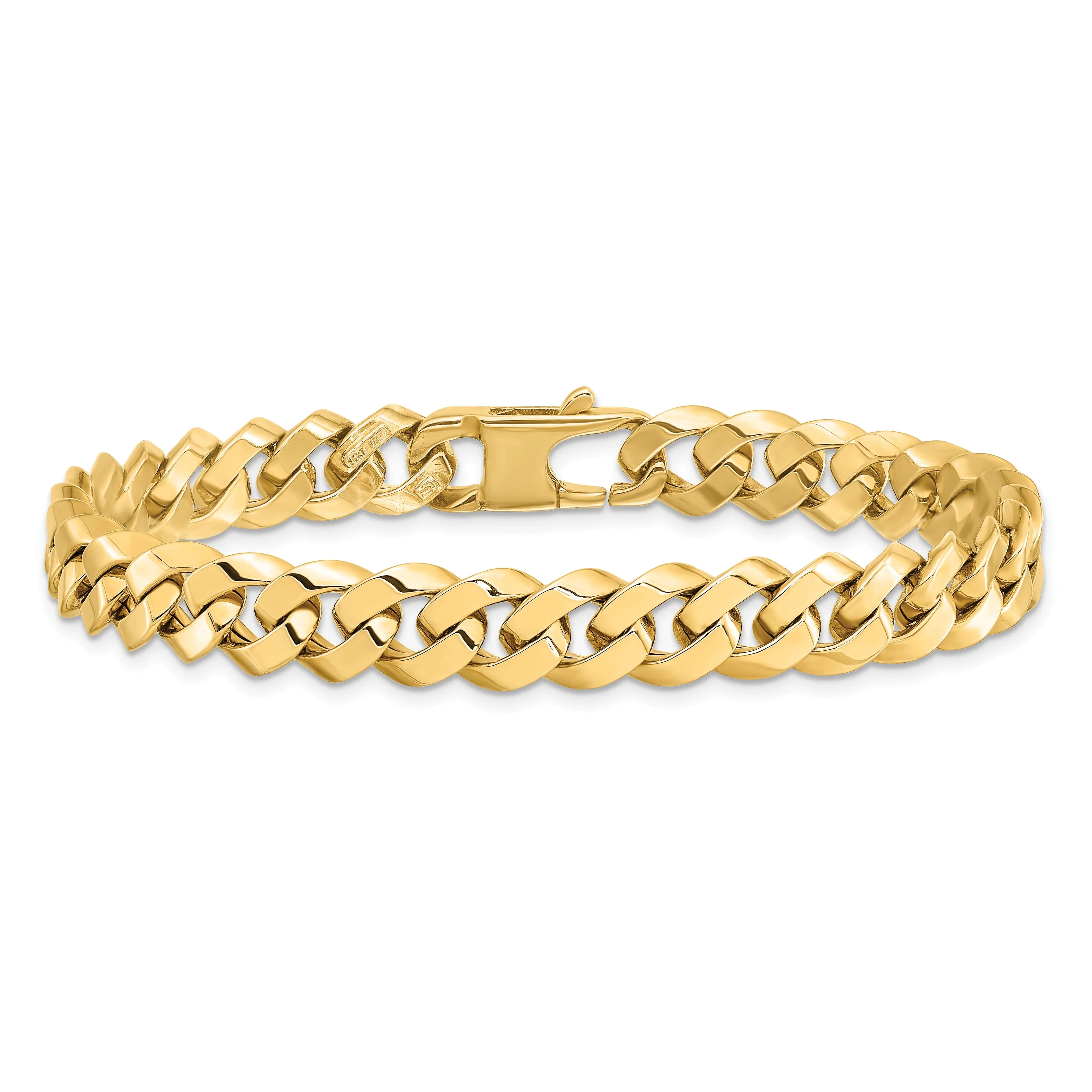 14k Yellow Gold 8.5mm Beveled Curb Bracelet
