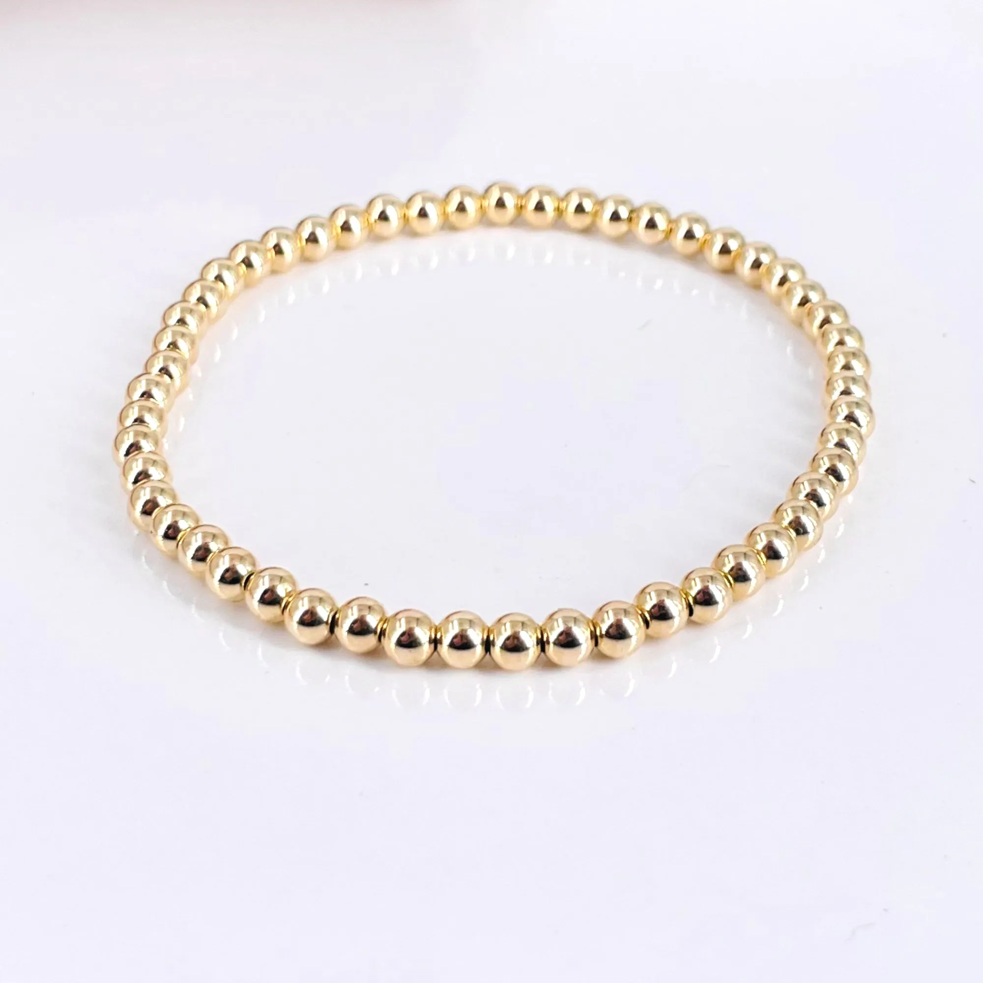 14k Yellow Gold Fill Bead Bangle Bracelet, 2mm-8mm Beads, Stretch Bracelet | Gift for her | 0365