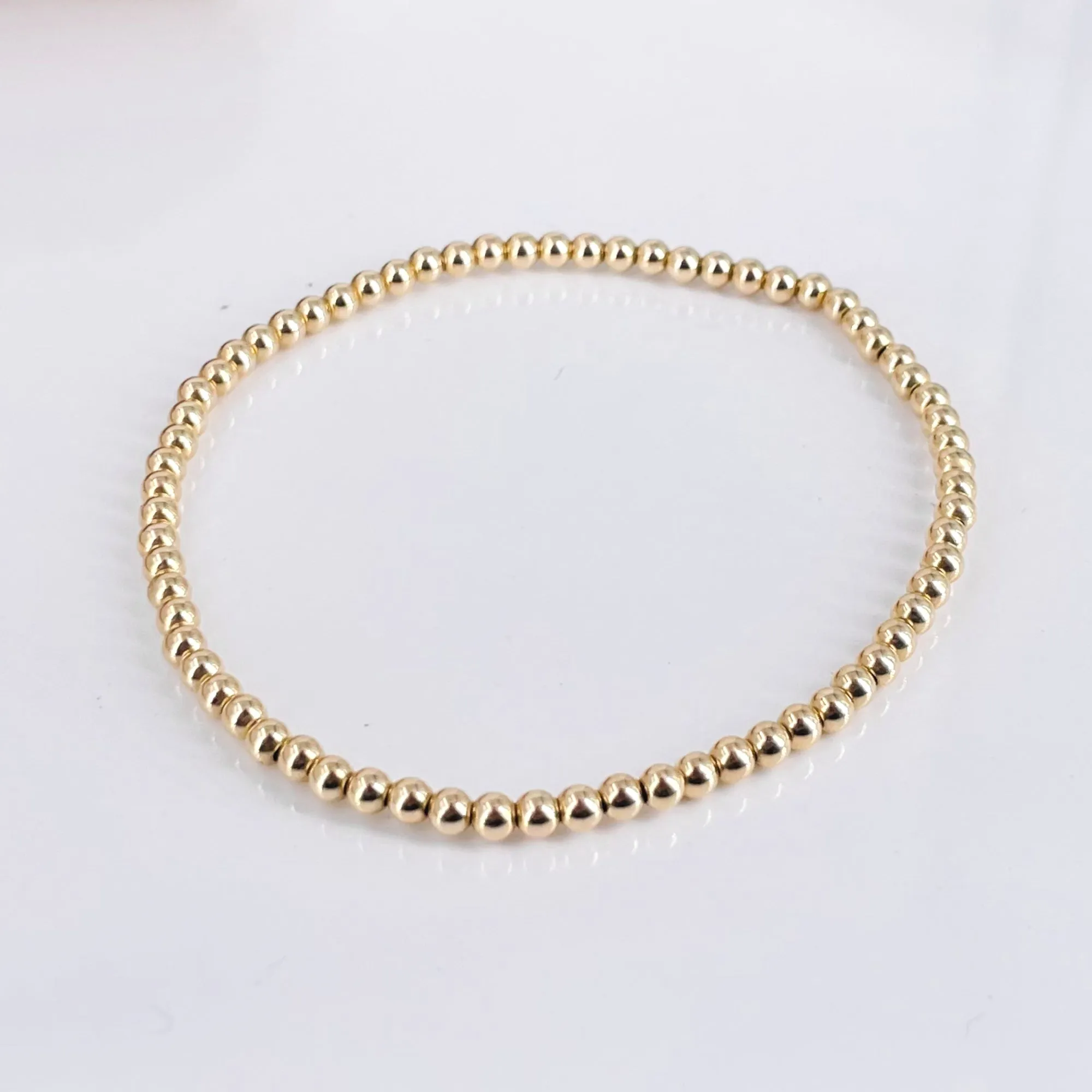 14k Yellow Gold Fill Bead Bangle Bracelet, 2mm-8mm Beads, Stretch Bracelet | Gift for her | 0365