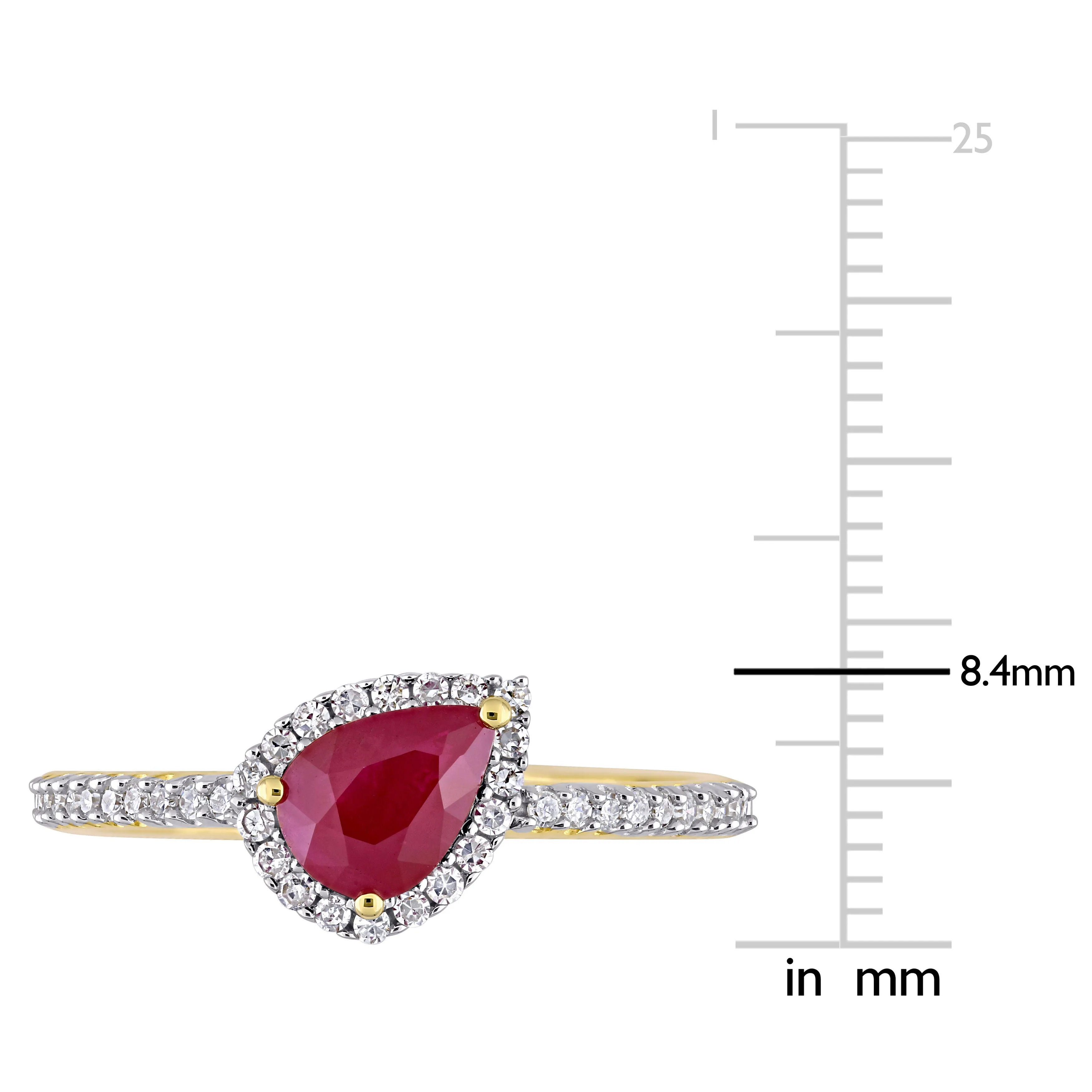 14K Yellow Gold Pear Shaped Ruby Diamond Ring