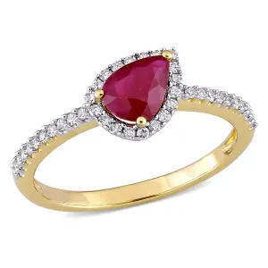 14K Yellow Gold Pear Shaped Ruby Diamond Ring