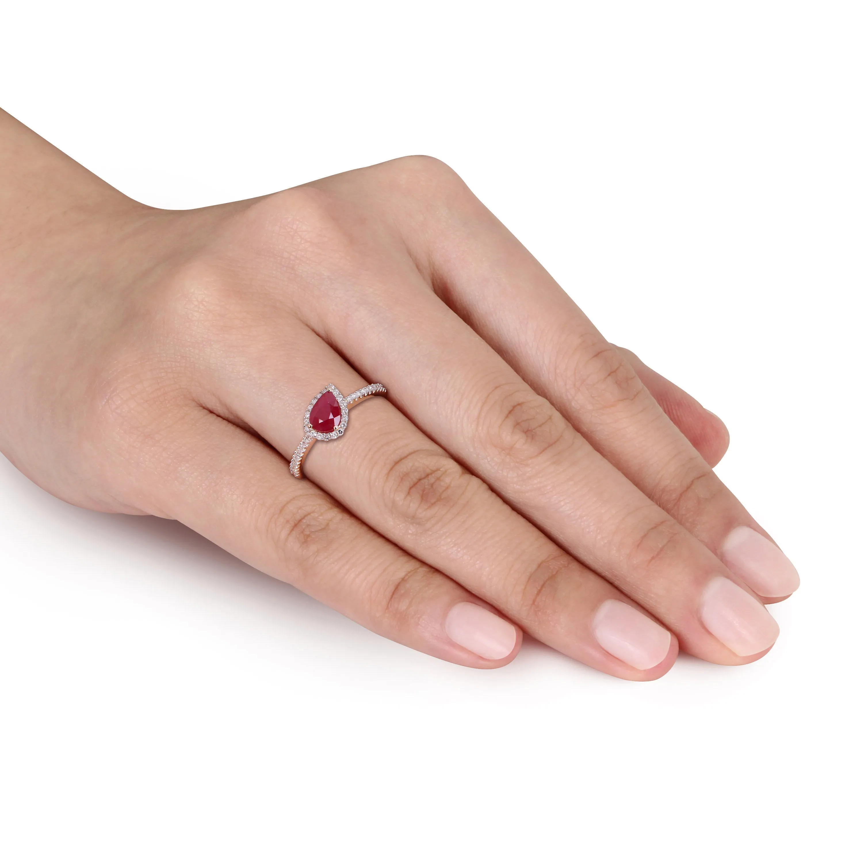 14K Yellow Gold Pear Shaped Ruby Diamond Ring