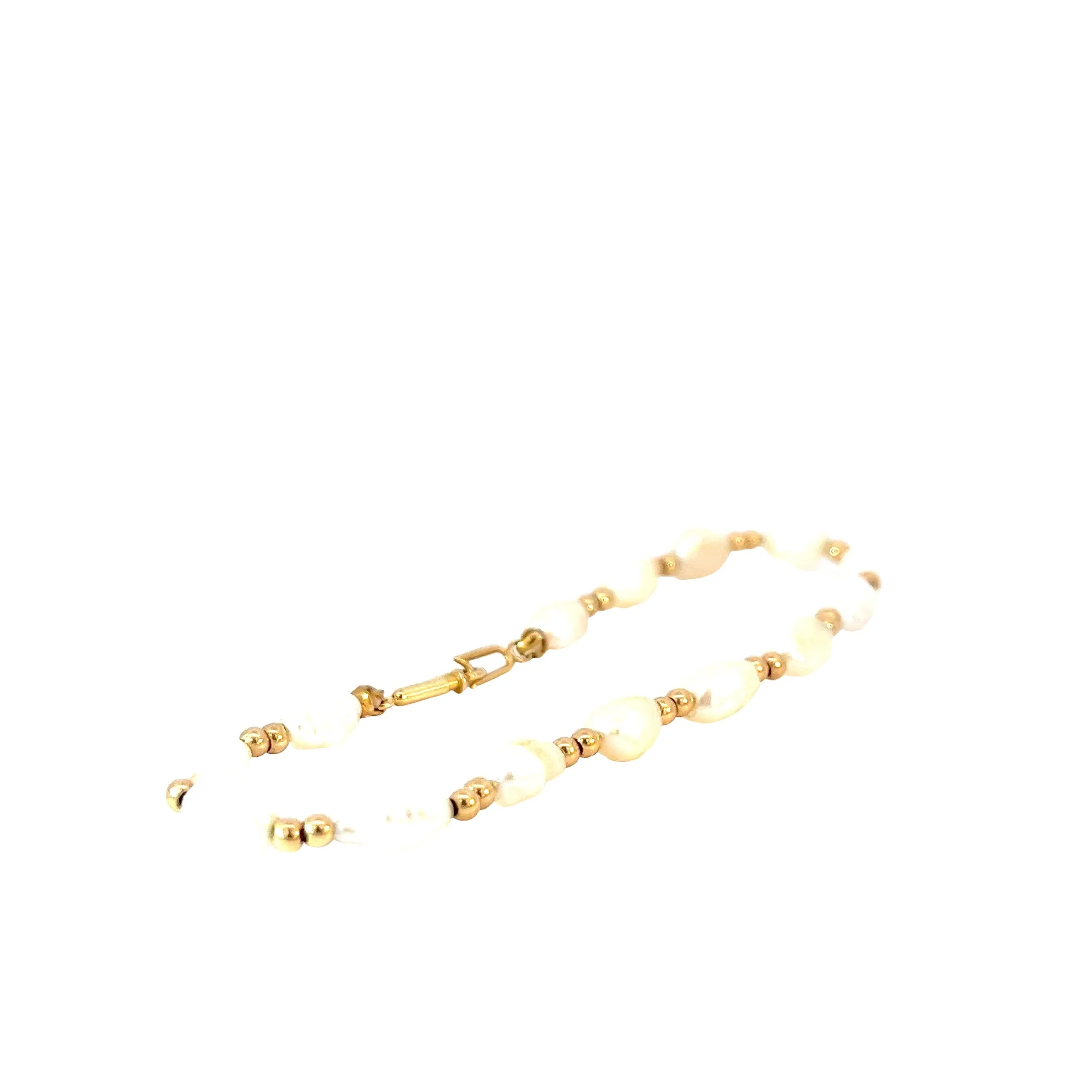 14k YELLOW GOLD PEARL AND GOLD BEAD VINTAGE BRACELET 7" INCH