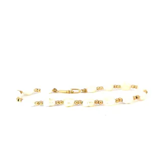 14k YELLOW GOLD PEARL AND GOLD BEAD VINTAGE BRACELET 7" INCH