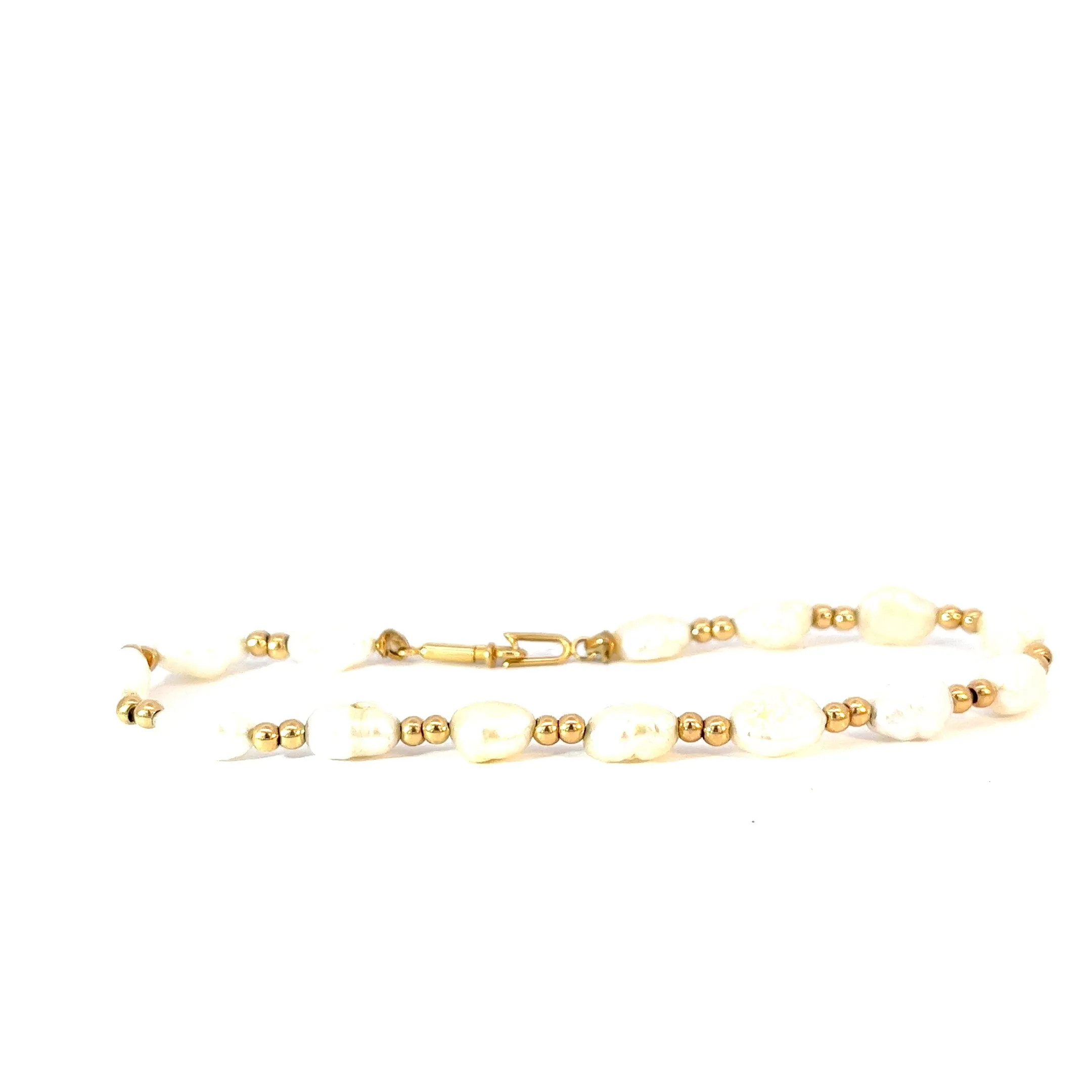 14k YELLOW GOLD PEARL AND GOLD BEAD VINTAGE BRACELET 7" INCH