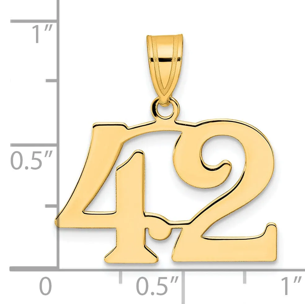 14k Yellow Gold Polished Finish Number 42 Charm Pendant