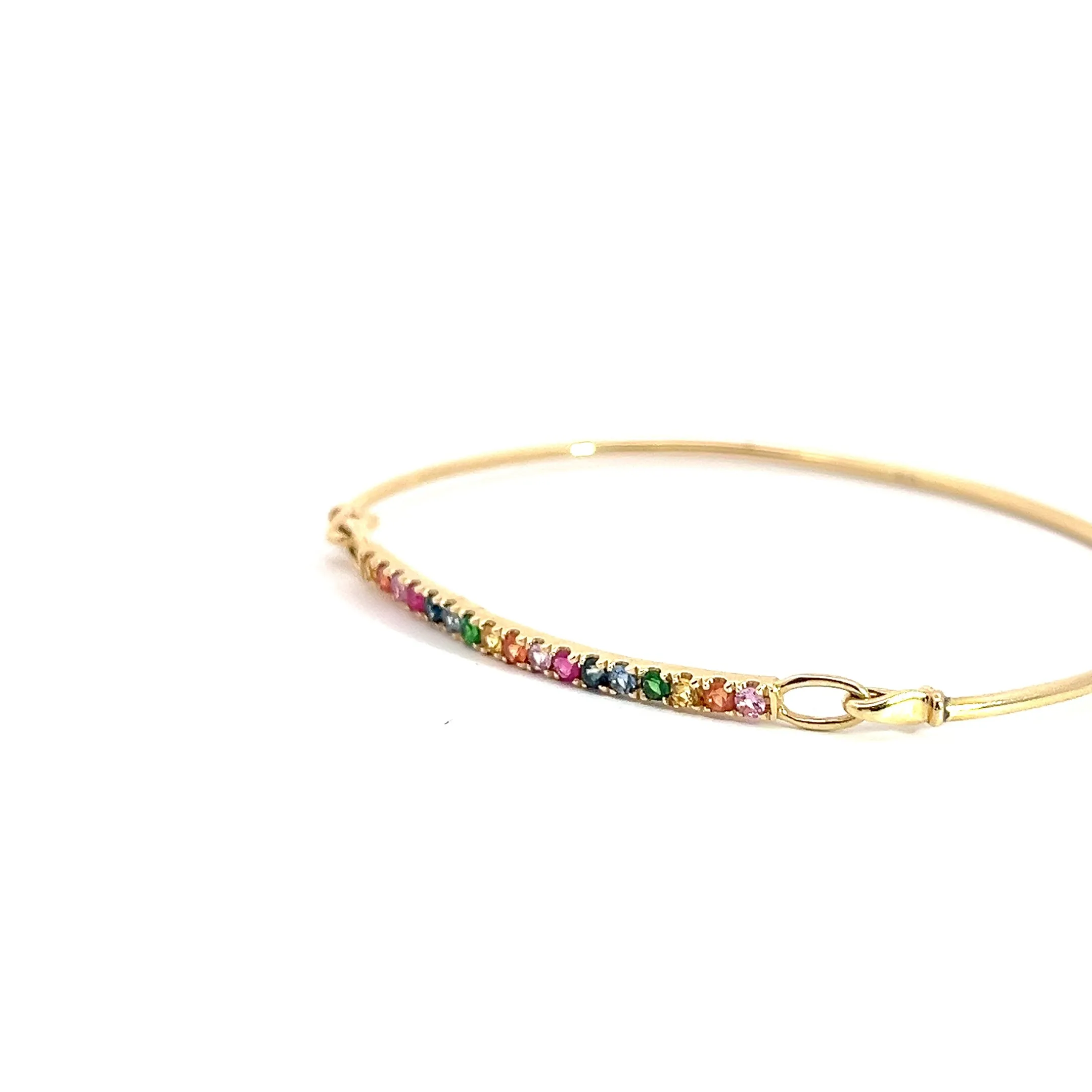 14k Yellow Gold Round Multicolored Sapphire Bangle Bracelet