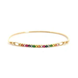 14k Yellow Gold Round Multicolored Sapphire Bangle Bracelet