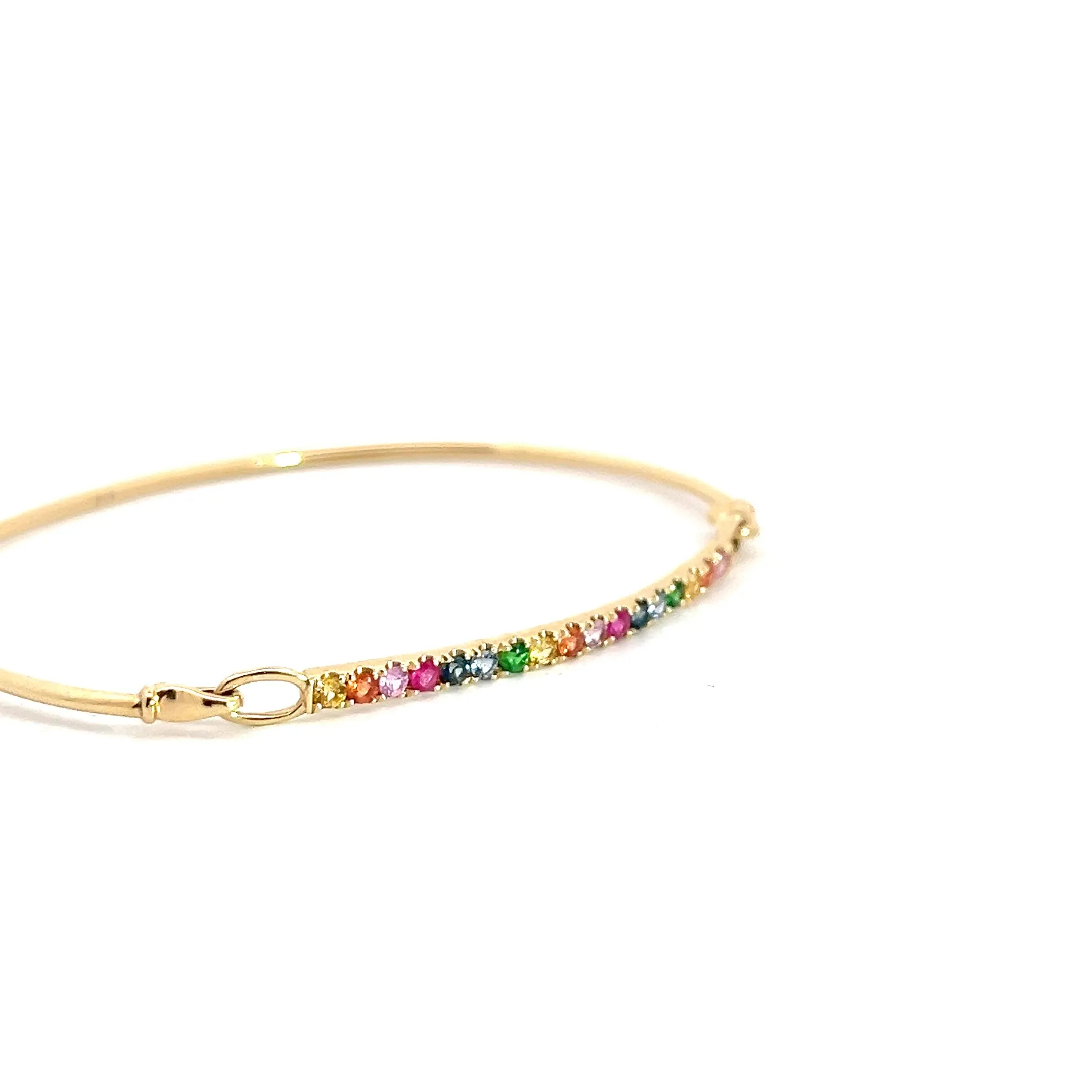 14k Yellow Gold Round Multicolored Sapphire Bangle Bracelet