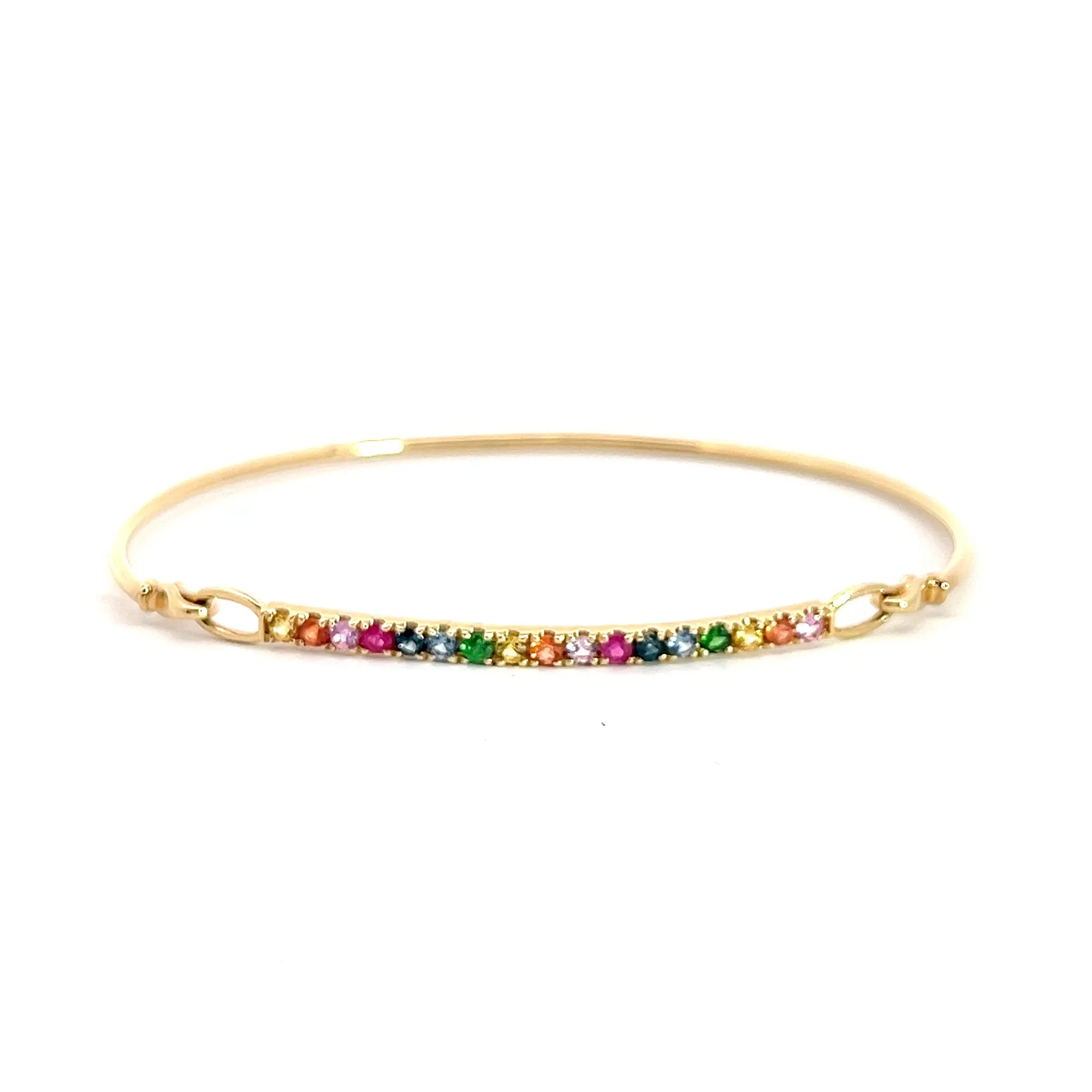 14k Yellow Gold Round Multicolored Sapphire Bangle Bracelet