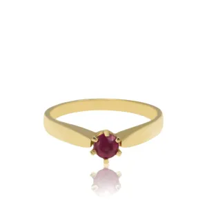 14K Yellow Gold Round Red Ruby 4mm Ring