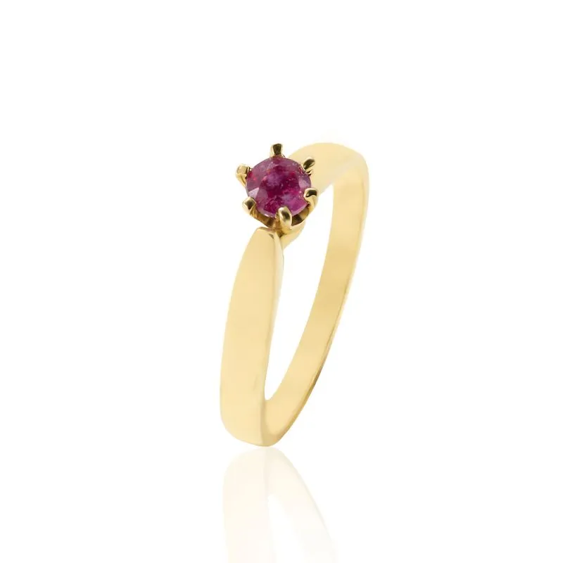 14K Yellow Gold Round Red Ruby 4mm Ring