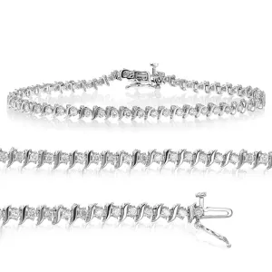 1.50 cttw S Link Diamond Tennis Bracelets in Sterling Silver