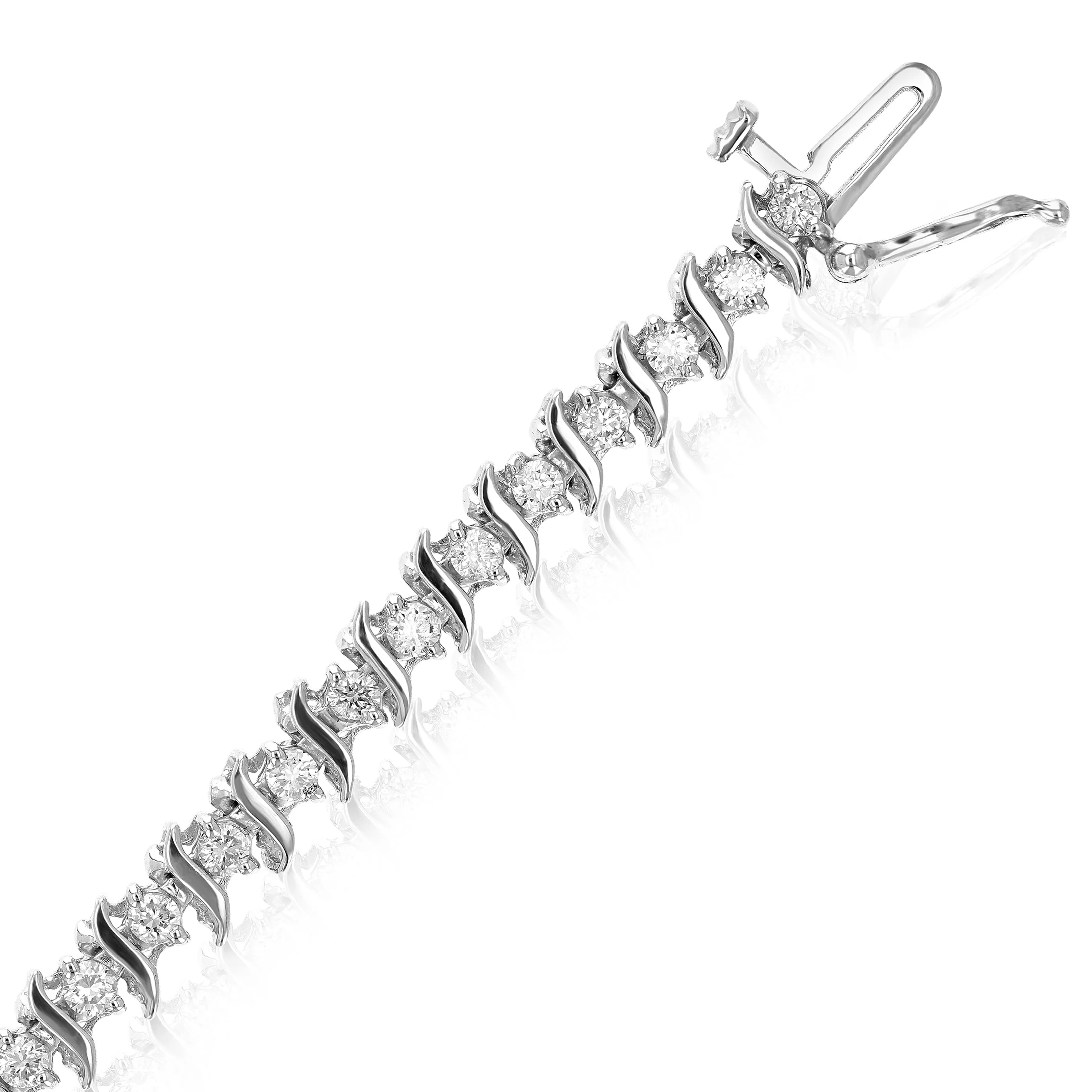 1.50 cttw S Link Diamond Tennis Bracelets in Sterling Silver