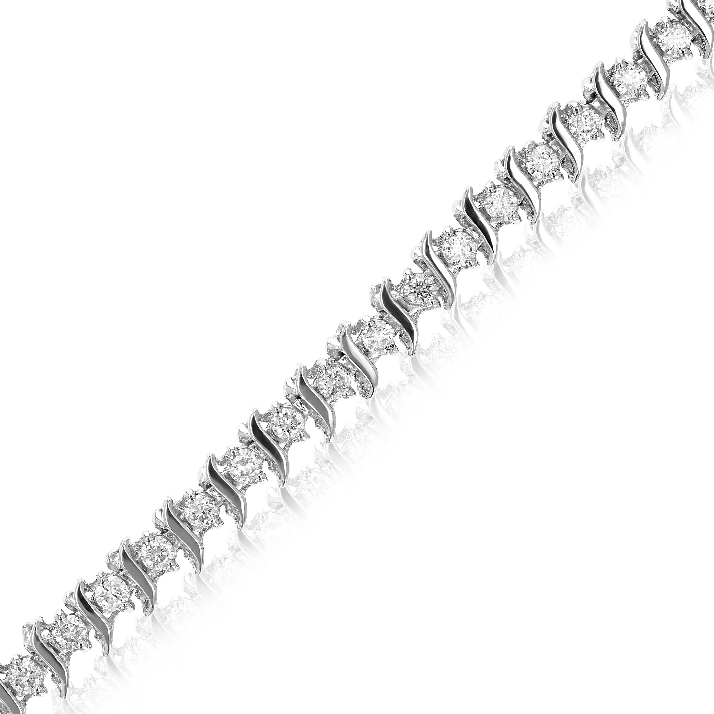 1.50 cttw S Link Diamond Tennis Bracelets in Sterling Silver