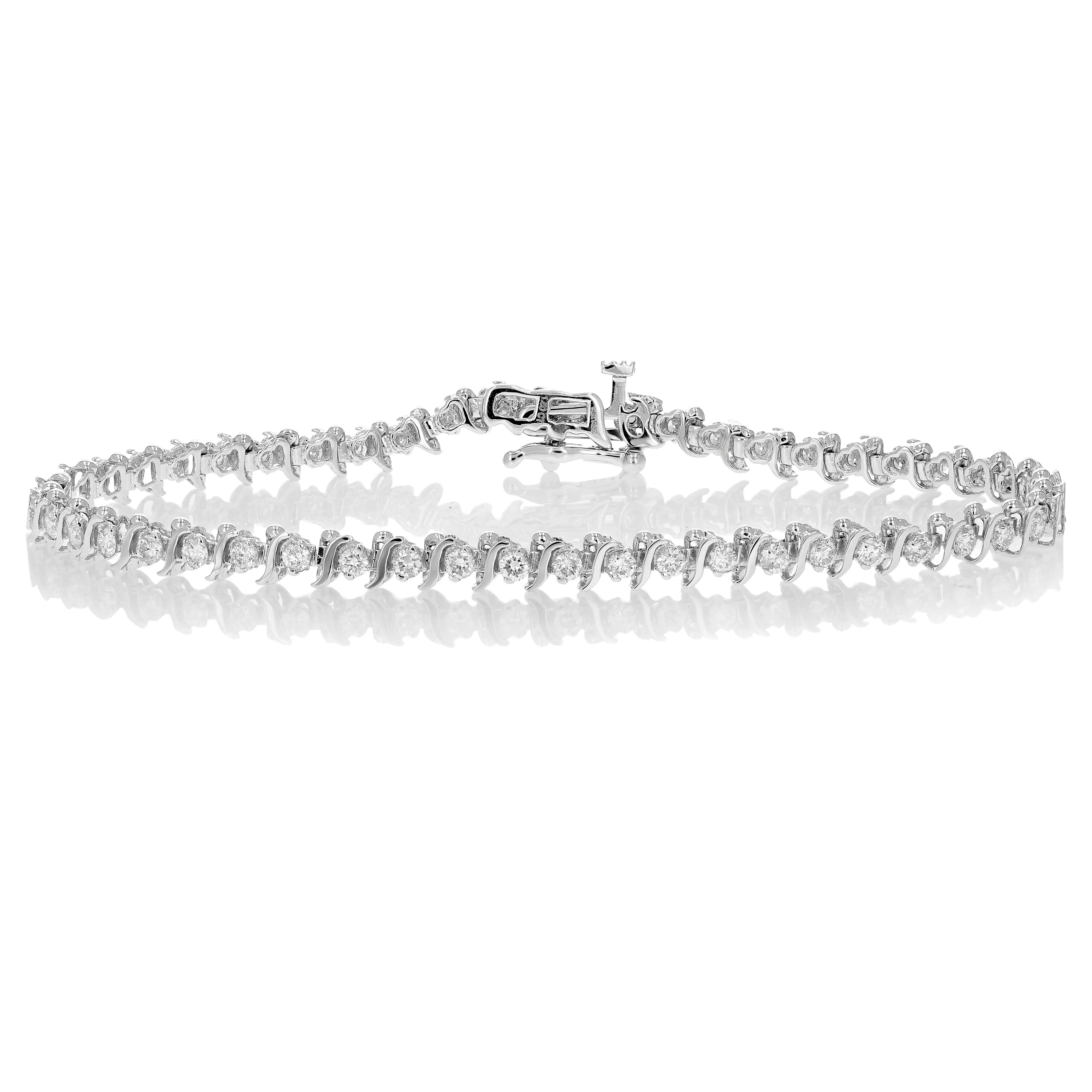 1.50 cttw S Link Diamond Tennis Bracelets in Sterling Silver