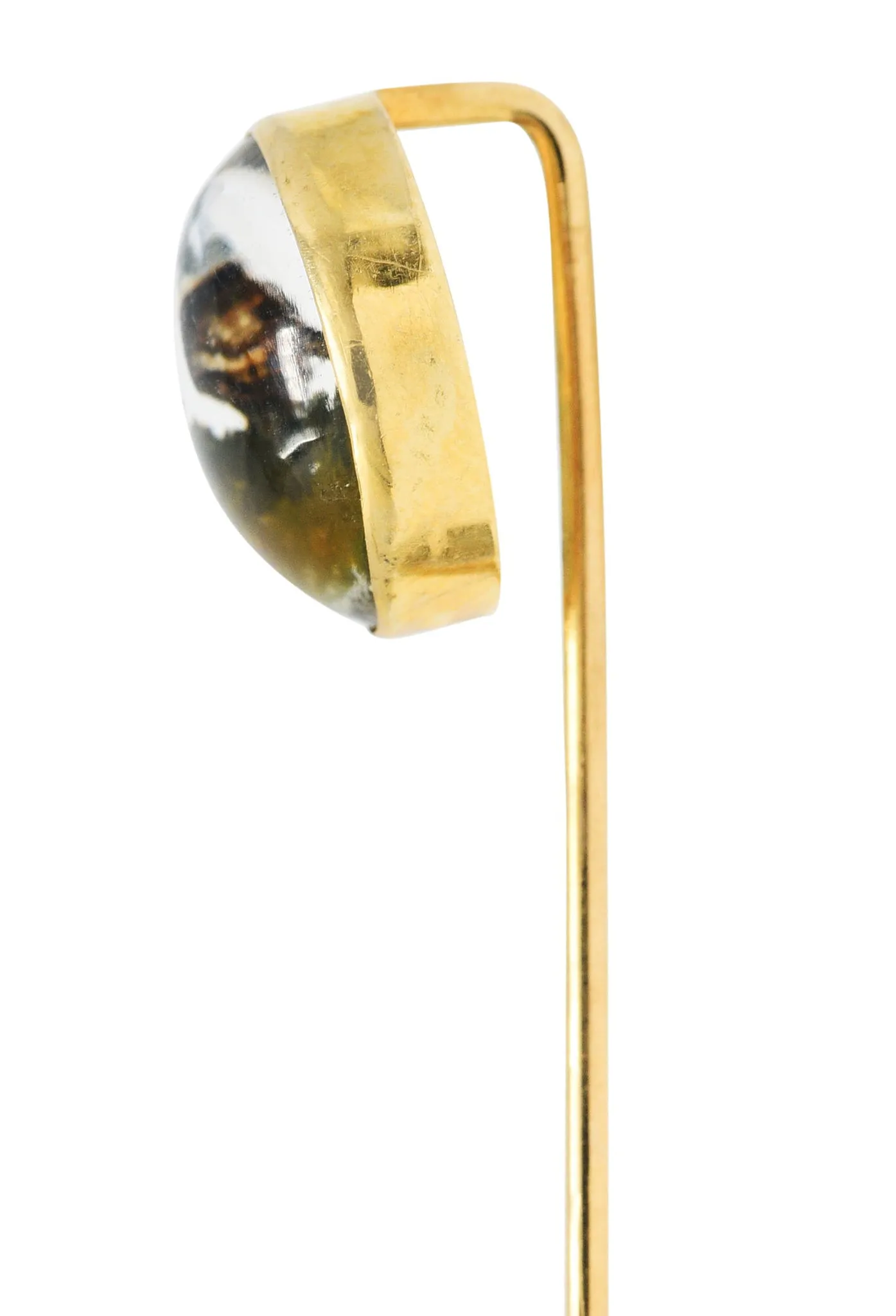 1880's Victorian Reverse Carved Rock Crystal Quartz 14 Karat Gold Pheasant Essex Crystal Stickpin