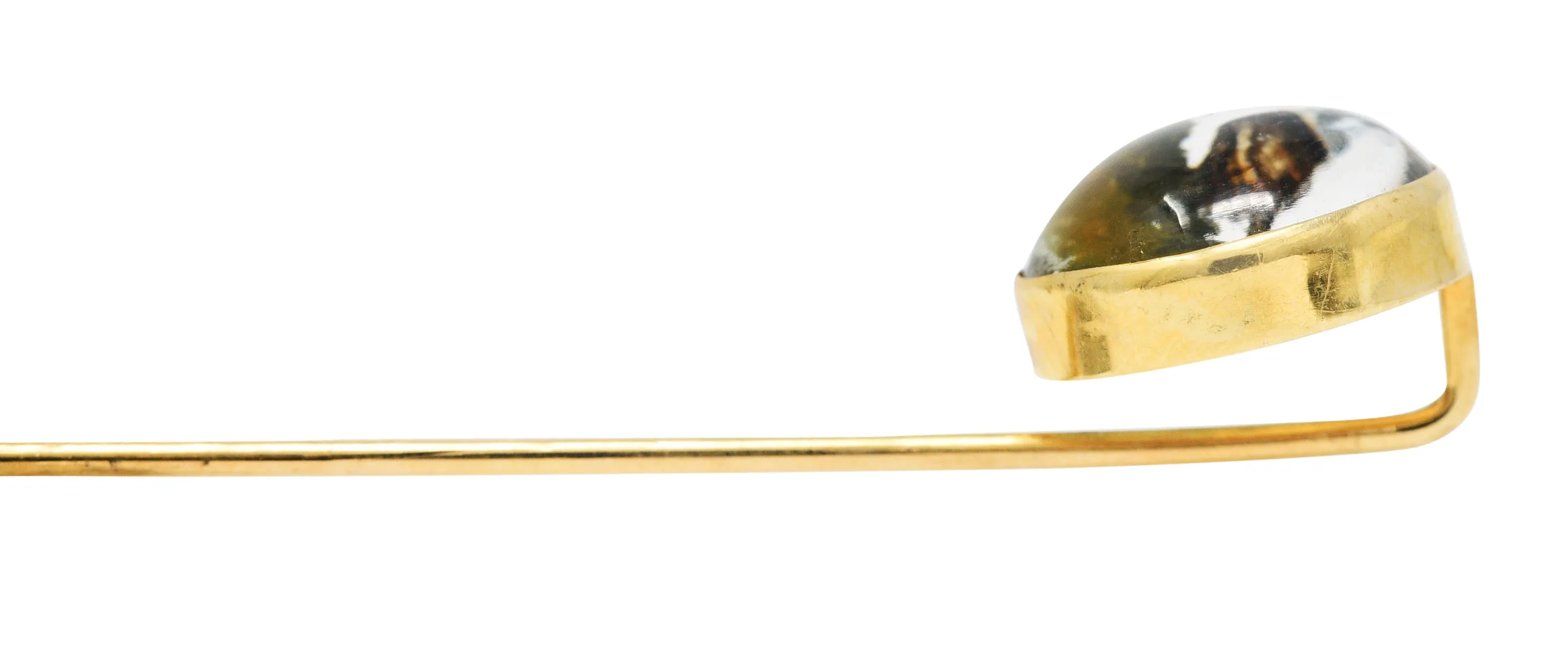 1880's Victorian Reverse Carved Rock Crystal Quartz 14 Karat Gold Pheasant Essex Crystal Stickpin