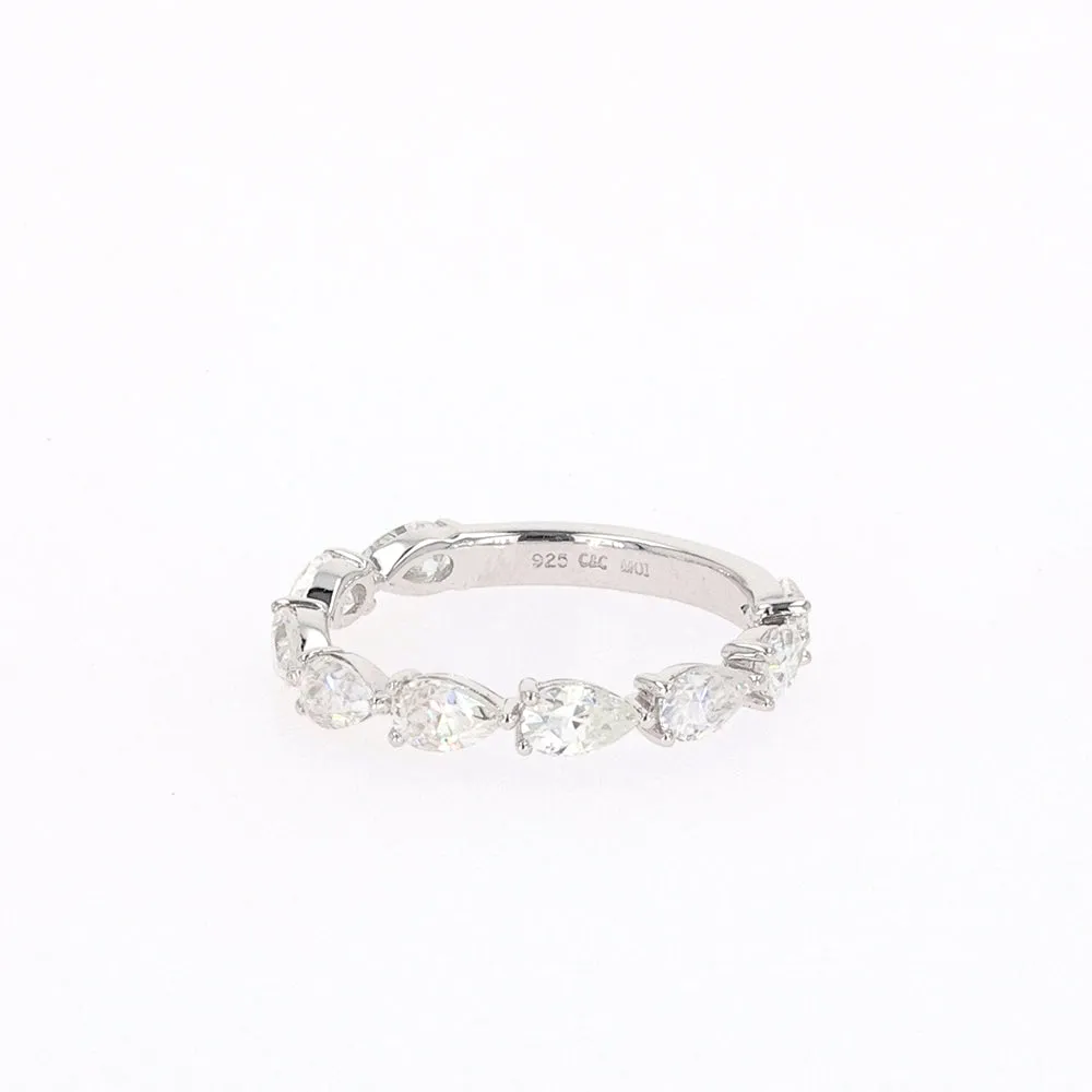 1.89 CTW DEW Pear Moissanite Shared Prong Band in Sterling Silver