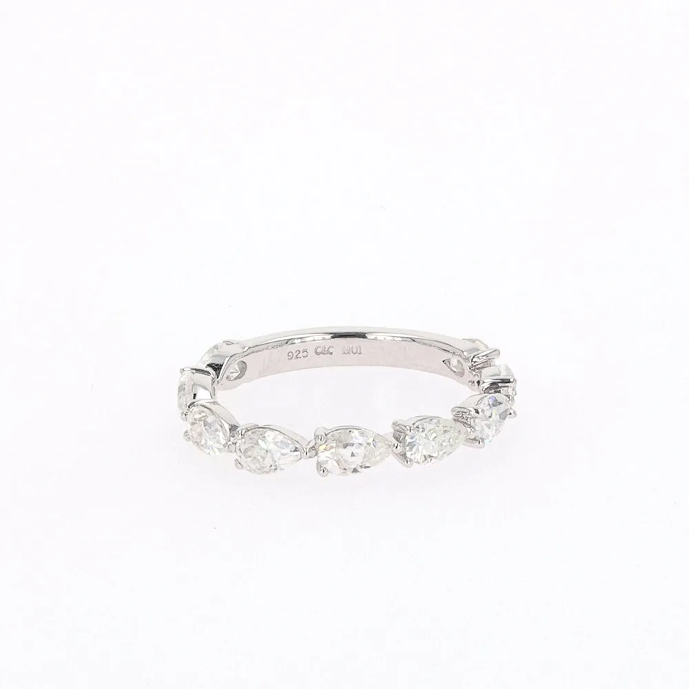 1.89 CTW DEW Pear Moissanite Shared Prong Band in Sterling Silver