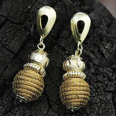 18k Gold Accent Golden Grass Bracelet and Earrings Set