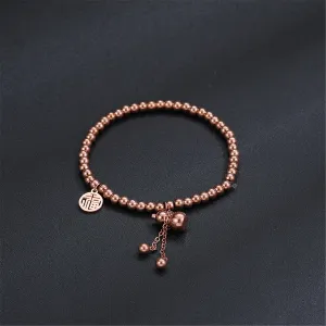 18K Rose Gold Calabash & Chinese Letter Charm Stretch Bracelet