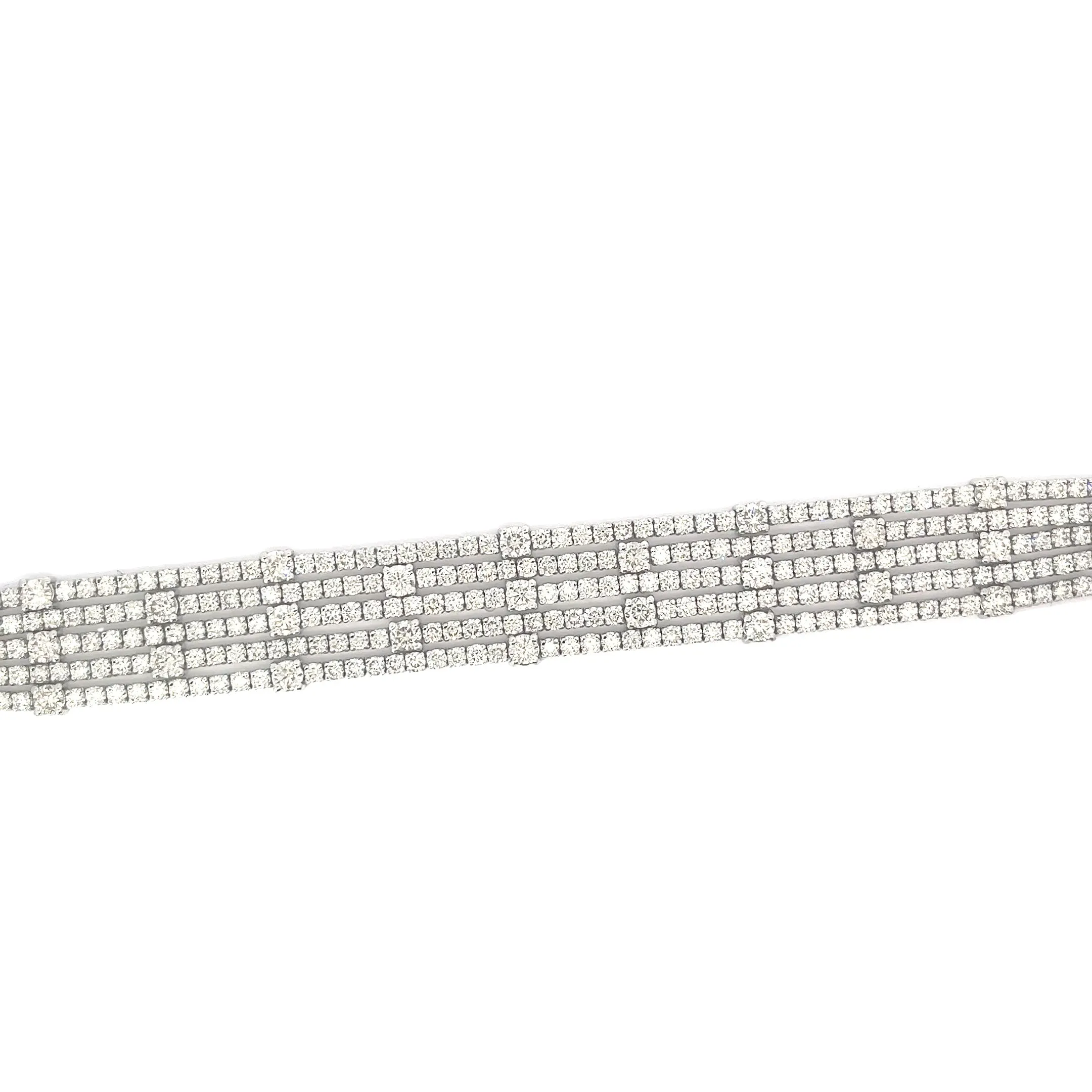 18K White Gold 20.85ct H SI1 Round Diamond 5 Strand Tennis Bracelet