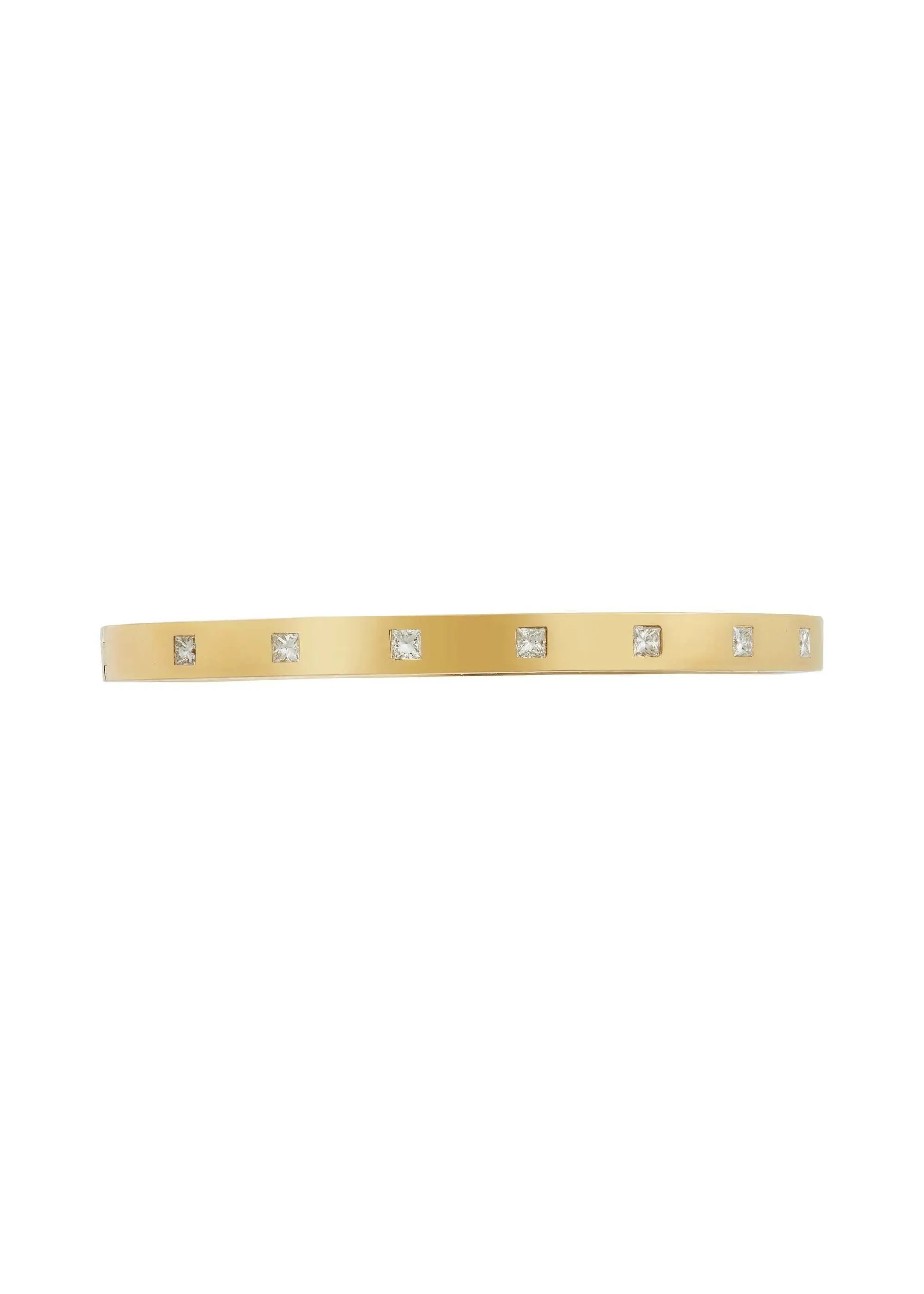 18K Yellow Gold Diamond Princess Bangle Set with Square White Diamonds