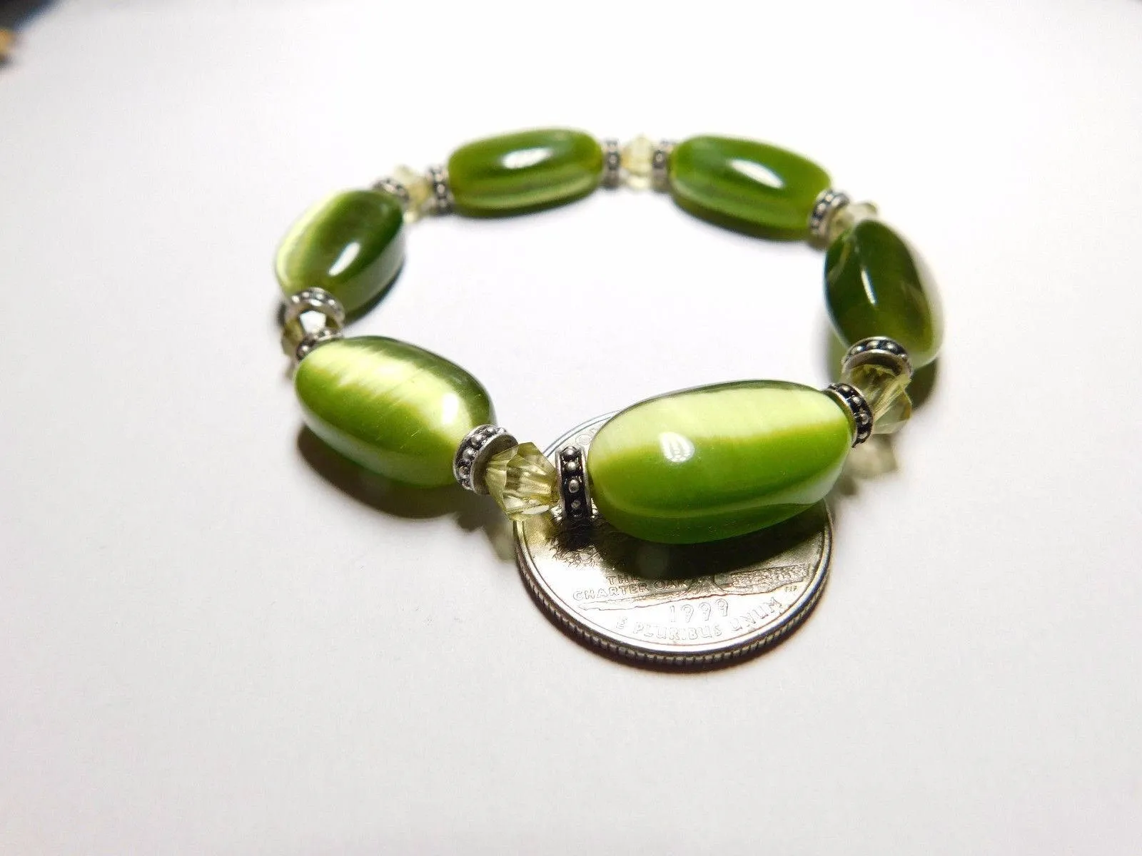 190 mm/7.5 in-Certified Natural Green Jadeite Emerald Jade Beads Stretchy Bracelet 《Grade A》