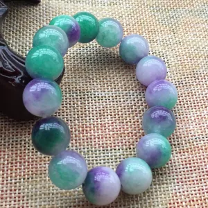 190 mm/7.5 in-Certified Natural Multi-Color Icy Emerald A Jade Beads Stretchy Bracelet