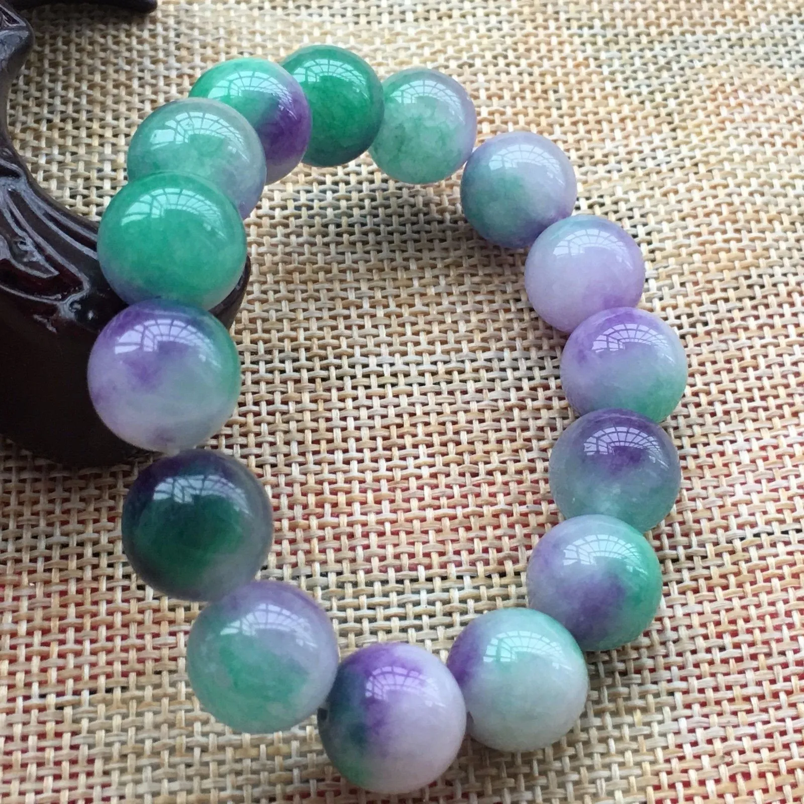 190 mm/7.5 in-Certified Natural Multi-Color Icy Emerald A Jade Beads Stretchy Bracelet