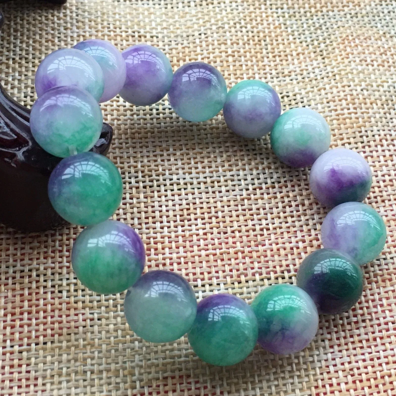 190 mm/7.5 in-Certified Natural Multi-Color Icy Emerald Jade Beads Stretchy Bracelet 《Grade A》