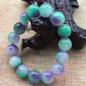 190 mm/7.5 in-Certified Natural Multi-Color Icy Emerald Jade Beads Stretchy Bracelet 《Grade A》