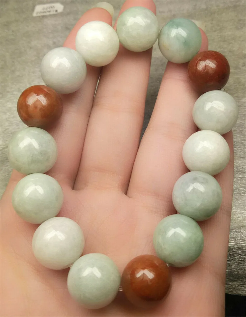 190 mm/7.5 in-Certified Natural Multi-Color Jadeite Emerald A Jade Beads Stretchy Bracelet N7001