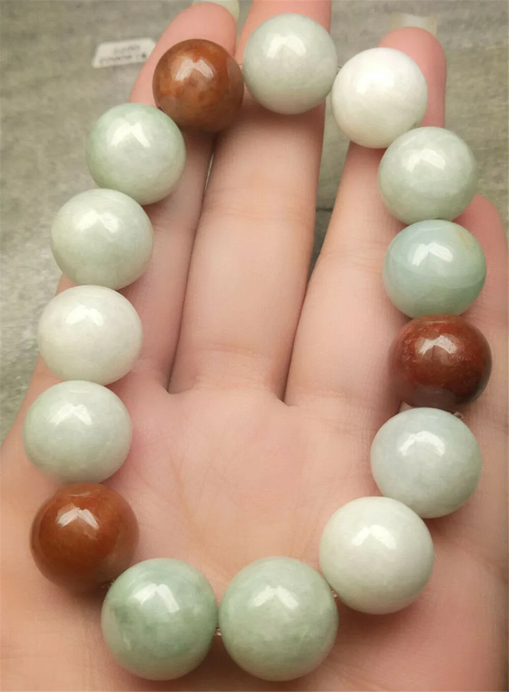 190 mm/7.5 in-Certified Natural Multi-Color Jadeite Emerald A Jade Beads Stretchy Bracelet N7001