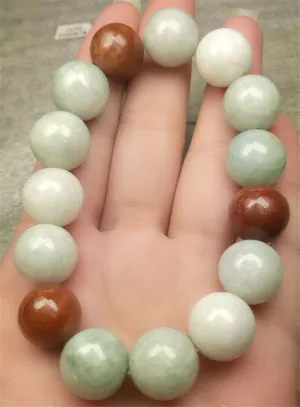 190 mm/7.5 in-Certified Natural Multi-Color Jadeite Emerald A Jade Beads Stretchy Bracelet N7001