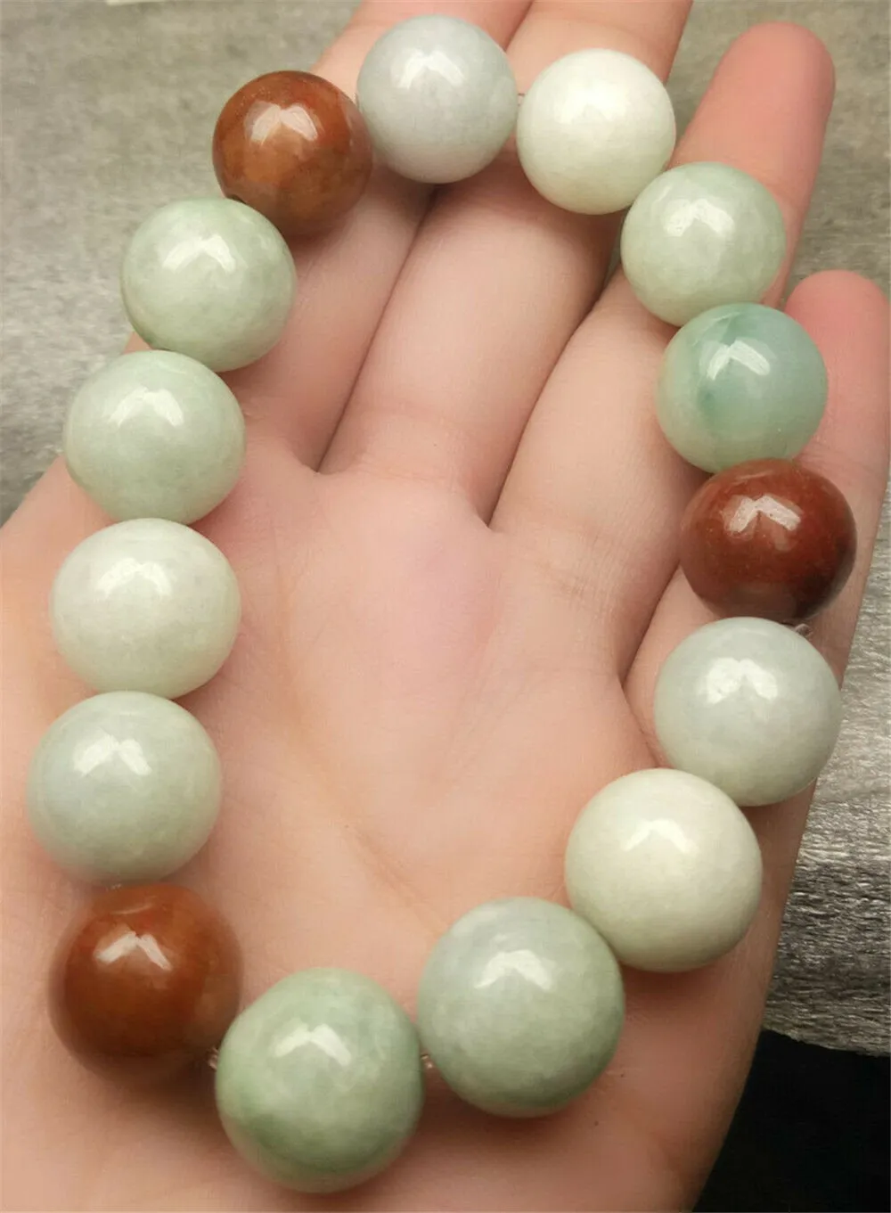 190 mm/7.5 in-Certified Natural Multi-Color Jadeite Emerald A Jade Beads Stretchy Bracelet N7001