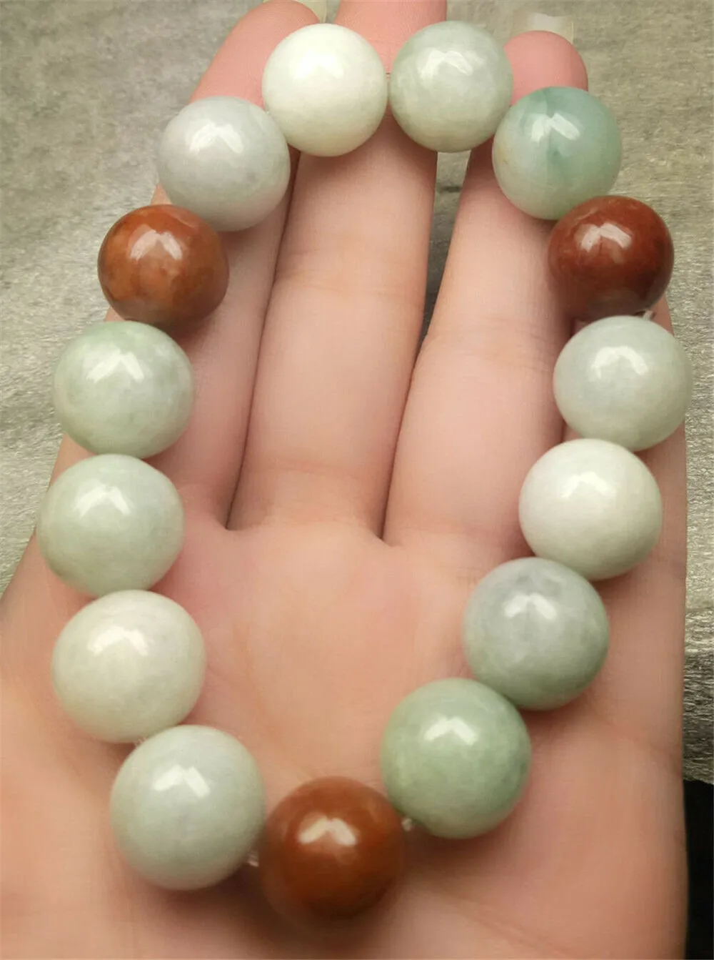 190 mm/7.5 in-Certified Natural Multi-Color Jadeite Emerald A Jade Beads Stretchy Bracelet N7001
