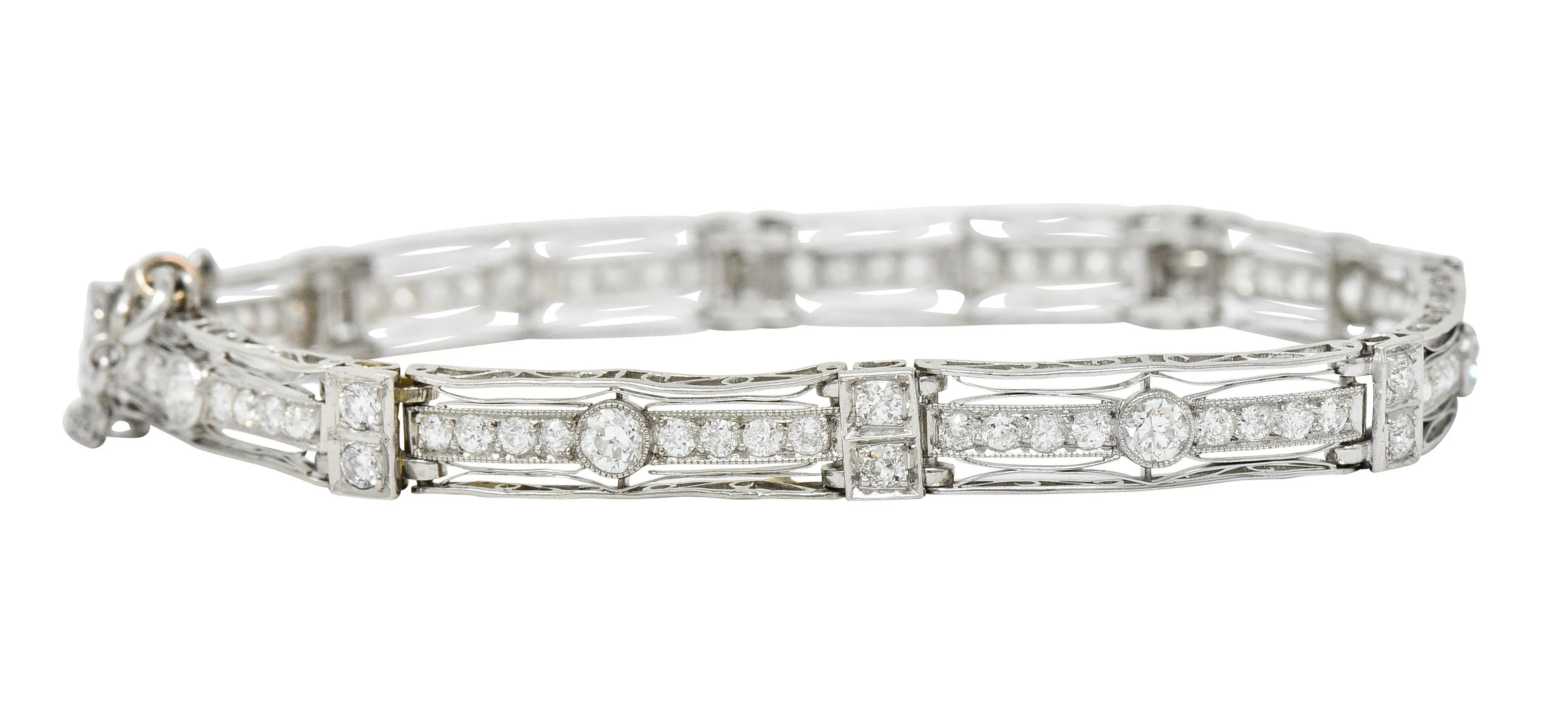 1930's Art Deco 3.82 CTW Diamond Platinum Scrolled Link Bracelet