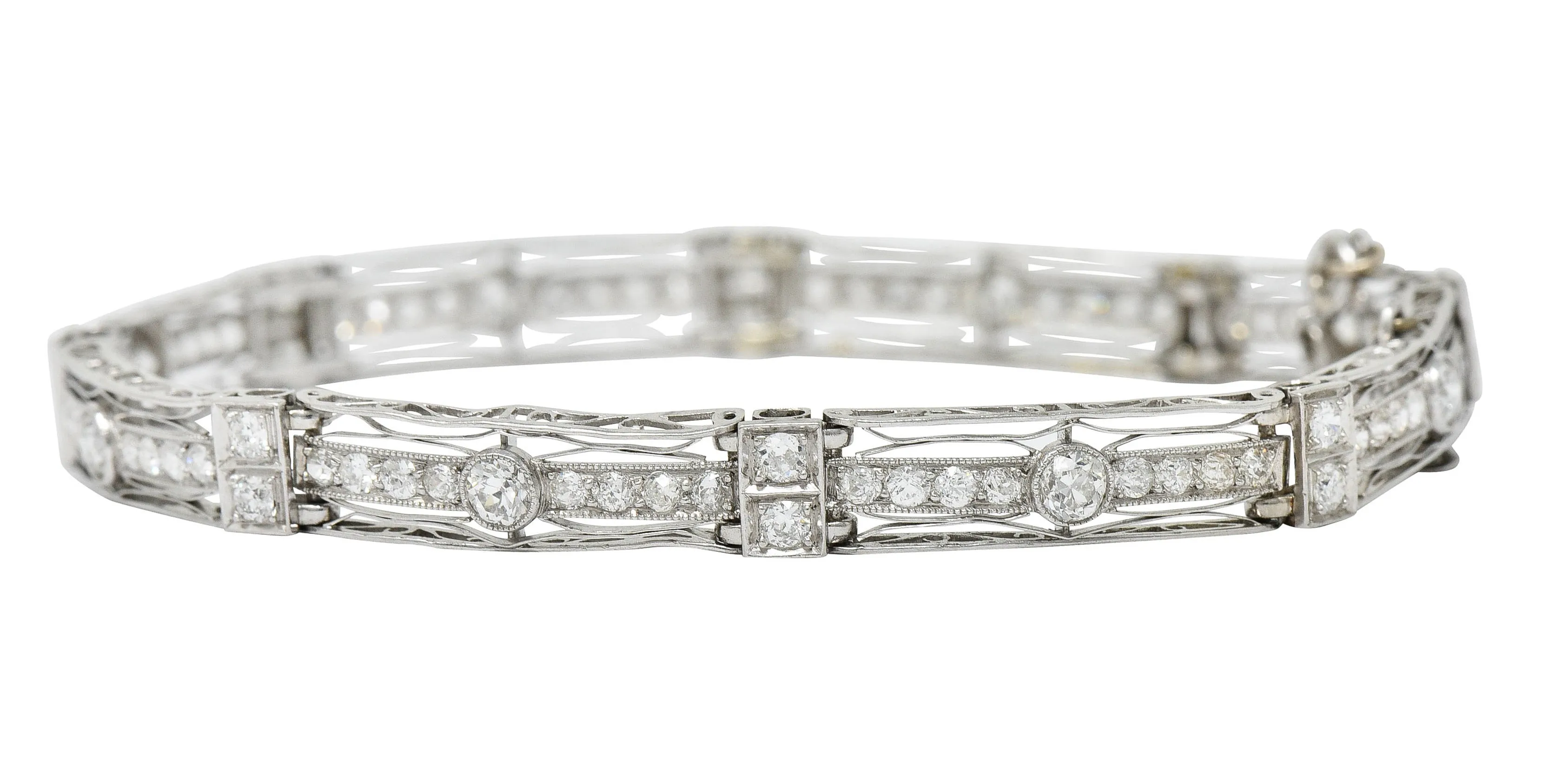 1930's Art Deco 3.82 CTW Diamond Platinum Scrolled Link Bracelet