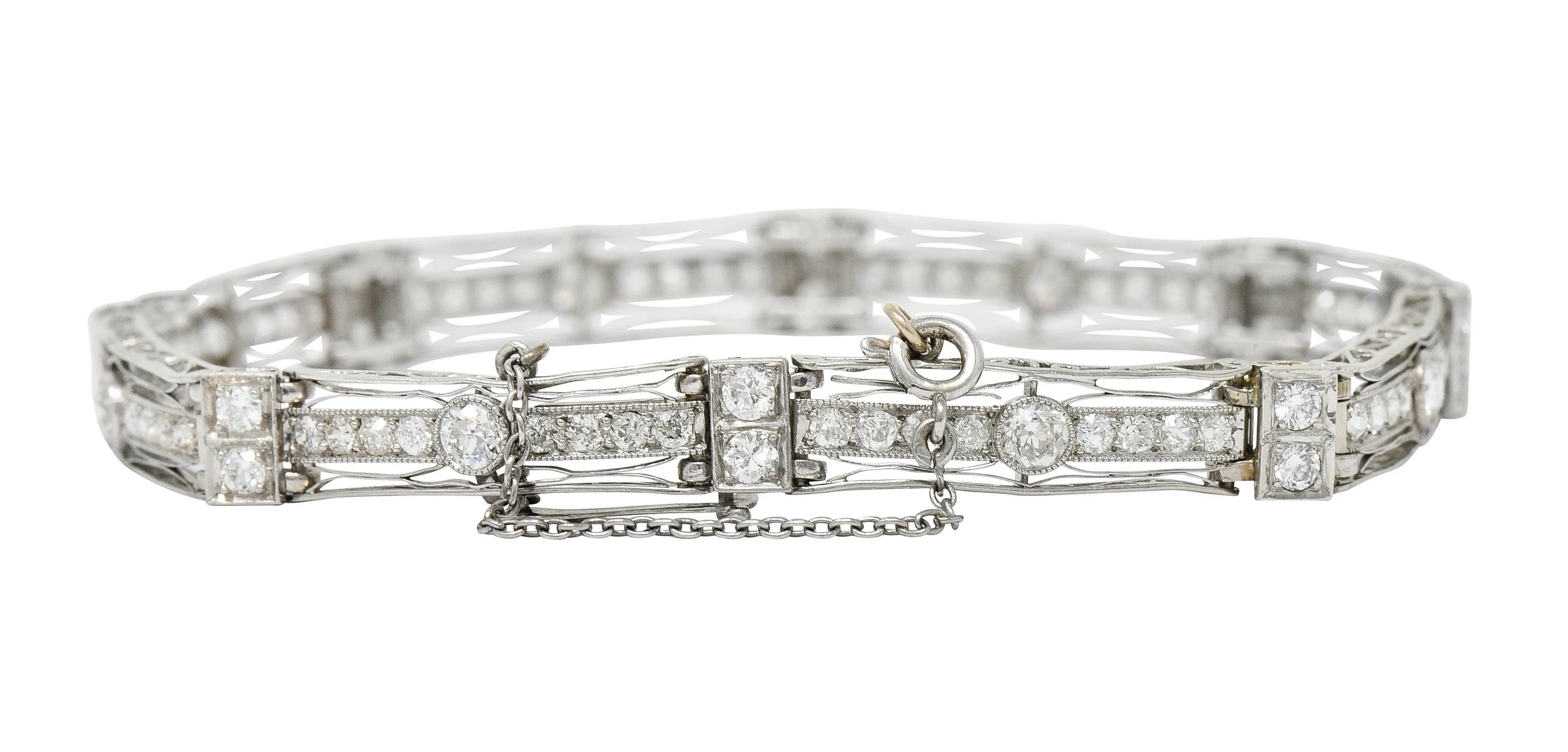 1930's Art Deco 3.82 CTW Diamond Platinum Scrolled Link Bracelet