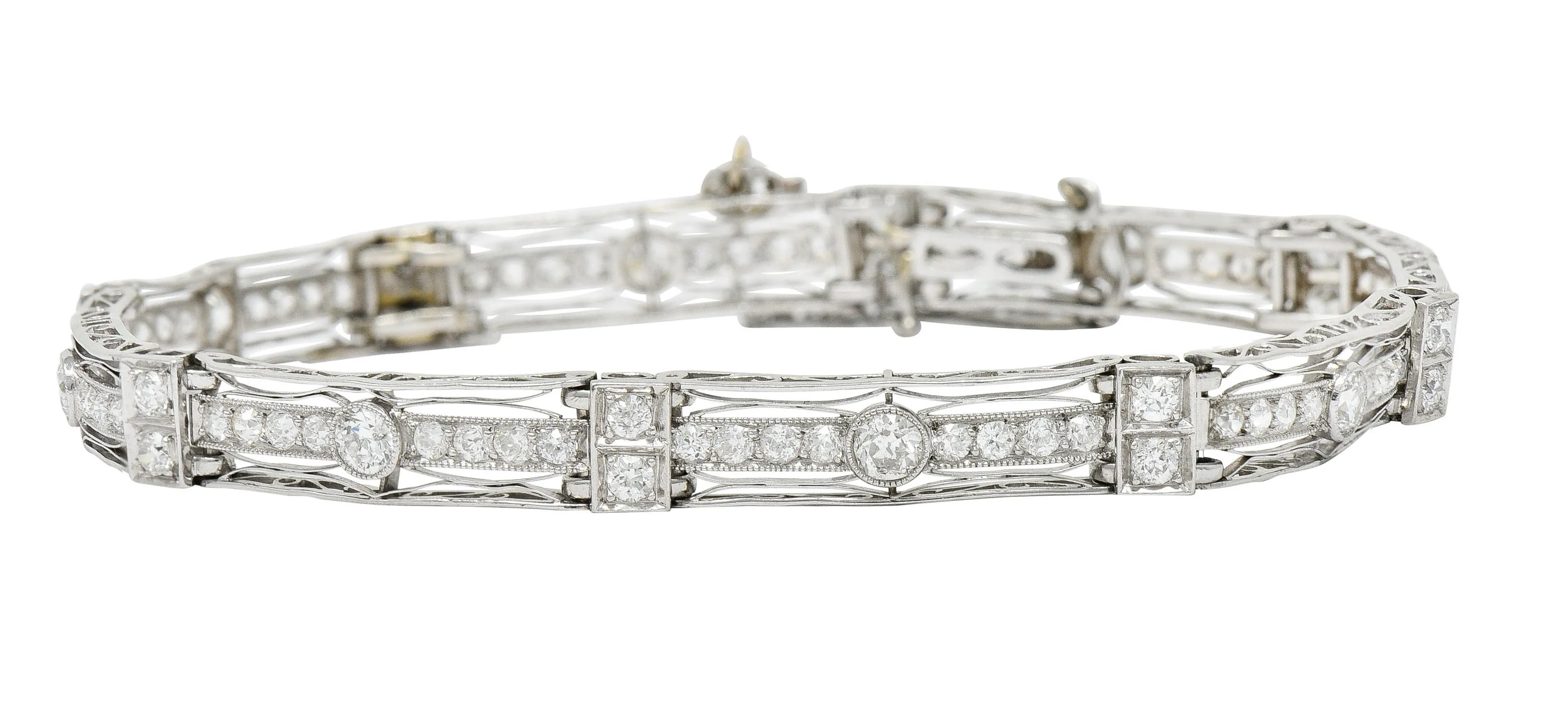 1930's Art Deco 3.82 CTW Diamond Platinum Scrolled Link Bracelet